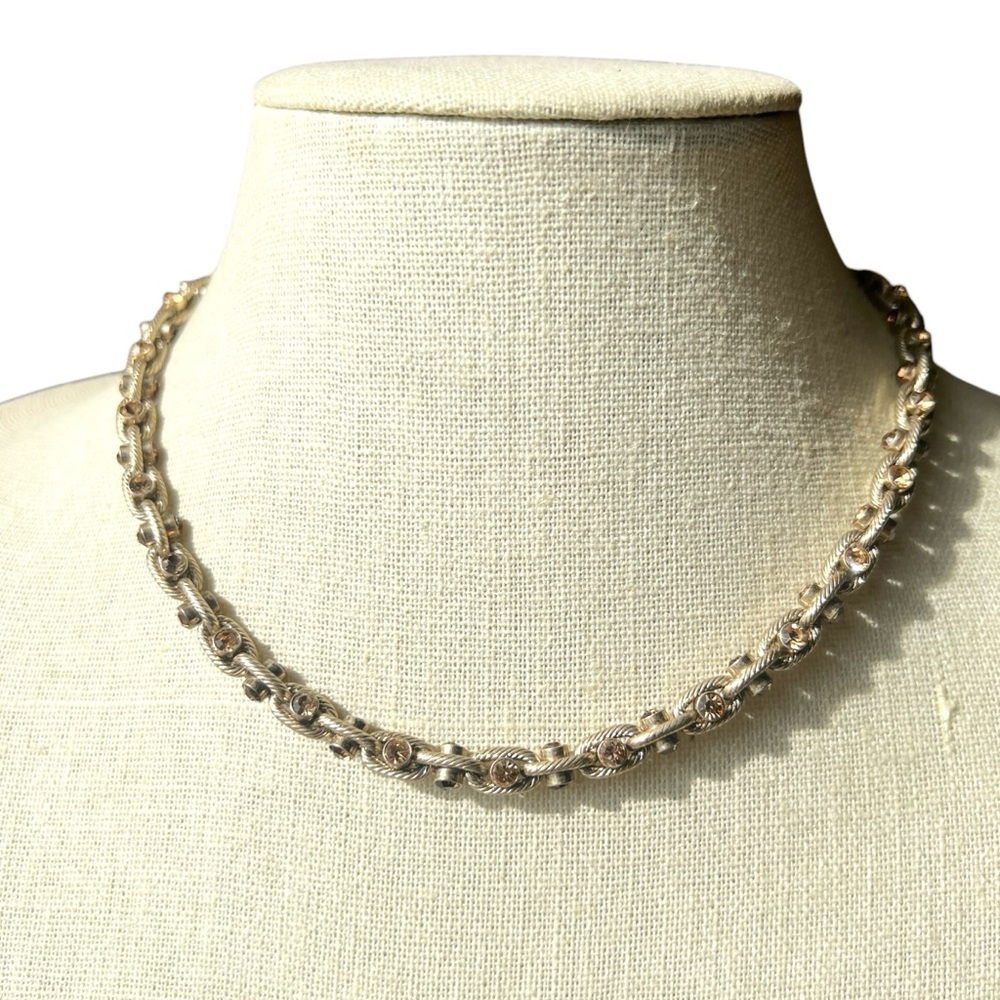 Kiam Family Amber Rhinestone & Textured Gold Chunky Chain Link Choker Necklace